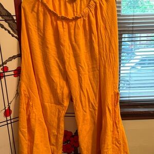 Mango Orange wide leg pull on gauge pant
